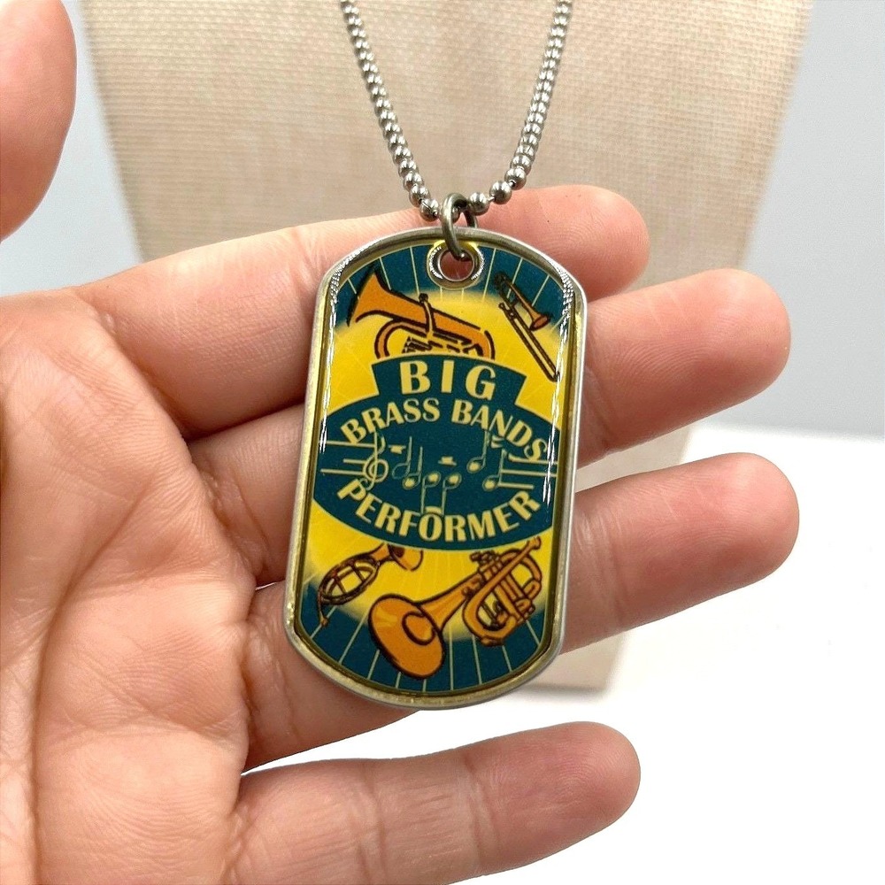 Vintage‎ 2010 Big Brass Bands Performer Dog Tag Necklace Music Award Pendant 22"